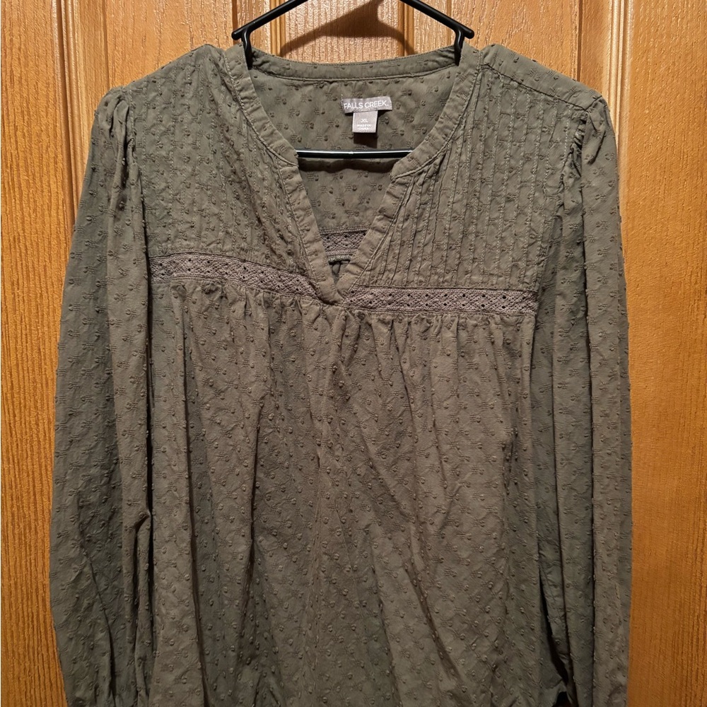 Falls Creek Olive Textured Blouse